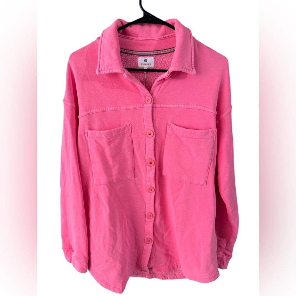 Sundry Oversized Jacket Hot Pink Button Front Cotton Size 0 XS USA